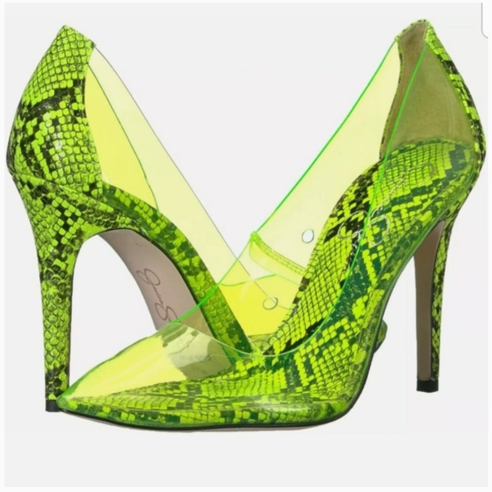 Neon green snakeskin heels